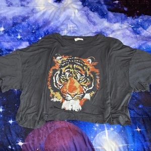 Loose fitting tiger crop top